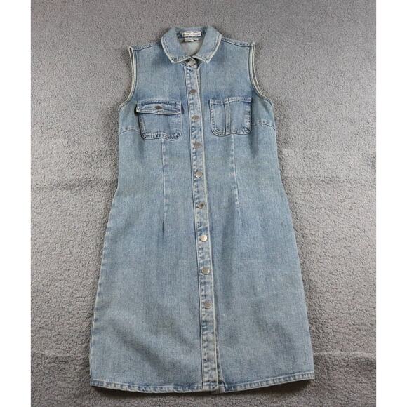 Newport New Jeanology Jean Dress Womens 6 Denim Snap Button Vtg Hong Kong Y2K - Picture 1 of 8